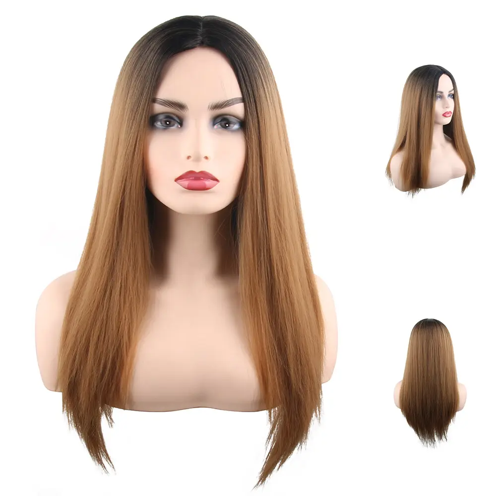 22 Inches Ombre Indian Natural Long Wig Brown For Black Women Use