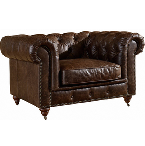Sillón de Madera Tapizado en Cuero, Construcción Duradera, Acolchado Confortable, Diseño Clásico Atemporal para Sala de Estar - Product Image 1