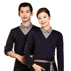Fábrica Camarera Camarero Servidor Catering Hotel Restaurante Café Pub Bar Camisa <span class=keywords><strong>de</strong></span> manga larga <span class=keywords><strong>Camisetas</strong></span> Uniforme elástico Camiseta - Product Image 1