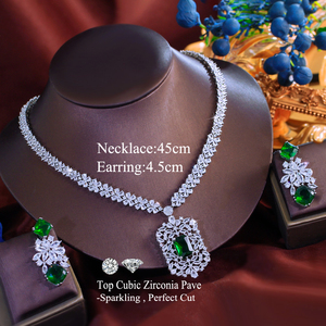 White Gold Color Blue Shiny Cubic Zircon Stone <strong>Indian</strong> Women Luxury Wedding Necklace and Earrings <strong>Costume</strong> <strong>Jewelry</strong> Set for Brides - Product Image 6