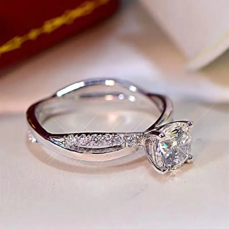 D Cor Diamante Moissanite Anel 925 Sterling Silver 18K Branco Banhado A Ouro Duplo Slim Cintura Anéis De Casamento Clássico Feminino Jóias