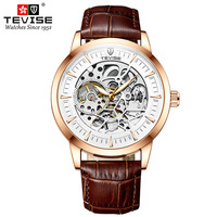Montre homme en cuir 874A, design creux ingénieux, résistante à l'eau, automatique, mécanique, boîtier arrière en acier inoxydable
