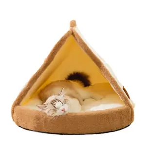 고양이 둥지 삼각형 프랑스 빵 애완 동물 침대 겨울 따뜻한 텐트 개 침대 실내 편안한 부드러운 애완 동물 동굴 침대