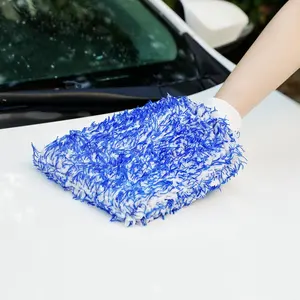 Handuk Mikrofiber Ultra Tebal Biru Poliester 100% Sarung Tangan Cuci Mobil Tangan Lembut Tangan Lembut