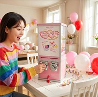 Distributeur de tatouages éphémères KV25 – Distributeur d'autocollants/cartes acceptant les pièces de monnaie – Rose et blanc – Modèle de comptoir/sur pied pour la vente au détail