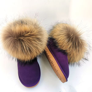 מגפי נשים נעלי גבירותיי אמיתי שועל פרווה פלאפי Racoon פרווה הנעלה מפואר שטוח חורף שלג אתחול פרוותי מגפי נשים - Product Image 3