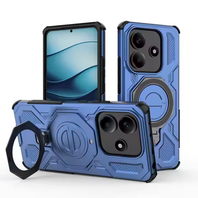 360°Rotating Metal Ring Armor Holder Phone Case for Redmi Note 14 5G K80 Turbo 4 Pro Airbag Anti Drop Bracket Shockproof Cover