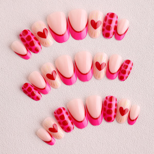 24 <span class=keywords><strong>faux</strong></span> <span class=keywords><strong>ongles</strong></span> <span class=keywords><strong>courts</strong></span> et ronds de style Saint-Valentin, imprimé léopard fuchsia, avec adhésif intégré - Product Image 4