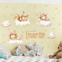 Dessin animé Lion animal bonne nuit nuage étoile lune stickers muraux salon chambre décoration papier peint auto-adhésif PVC papier peint