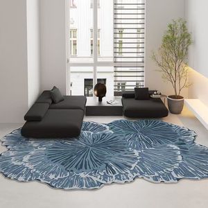 <span class=keywords><strong>Tappeto</strong></span> Decorativo Moderno <span class=keywords><strong>a</strong></span> Forma di Foglia Ondulata in Finto Cashmere Morbido, Antiscivolo, Stile Crema, per Soggiorno - Product Image 1