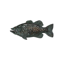 Grande Décoration Murale en Métal Sculpté en Forme de Saumon, Style Animalier, en Fonte, Argent Antique, pour la Maison