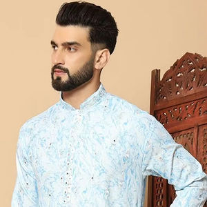 ชุดนอนเคอร์ตาผ้าเรยอนสำหรับผู้ชายชุดนอนสไตล์อินเดียปักลายสำหรับปาร์ตี้งานแต่งงานแบบชาวปากีสถานที่มีคุณภาพส่งออกสไตล์โมเดิร์นแบบดั้งเดิม - Product Image 2