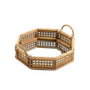 Heptagon Shape Rattan Wood And <b>Glass</b> Serving <b>Tray</b> Superior Quality Kitchenware Snacks Chocolate <b>Tray</b> For Home Hotel Use - Product Image 1