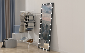 BEAUTME <span class=keywords><strong>Espejo</strong></span> de piso para dormitorio <span class=keywords><strong>con</strong></span> luces, 22 <span class=keywords><strong>bombillas</strong></span> LED Marco de aluminio <span class=keywords><strong>Espejo</strong></span> de <span class=keywords><strong>cuerpo</strong></span> completo grande <span class=keywords><strong>con</strong></span> luces Negro - Product Image 6