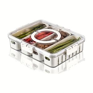 Contenedor de Verduras para Cocina, 4 Compartimentos, Transparente, Blanco, Moderno, Caja de Almacenamiento de Alimentos, Colador, Material PP+PET Moldeado por Inyección, para Mantener la Frescura - Product Image 1
