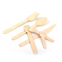 Fourchette à couteau en bois jetable à emporter et ensemble de cuillère à crème glacée couverts individuels en bois pour la nourriture