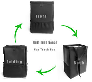 Stock Multi-Function Foldable Luxury Car Organizer Waterproof PU Leather Vehicle Headrest Hanging Storage Bag Leakproof <strong>Trash</strong>
