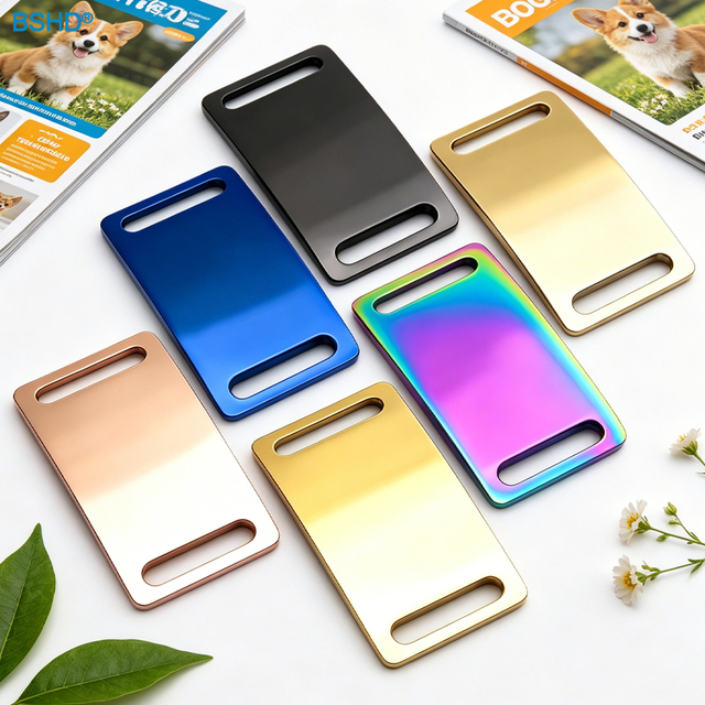 Custom Logo Non-wobbling Wearable Silent Rectangle Slide-On Stainless Steel Pet ID Tag No Noise Dog Name Plate for Active Cats