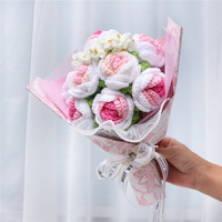 Grensoverschrijdende handgemaakte gebreide rozenboeket in puff-stijl, gedroogde bloemenbundel, exquisiete Valentijnsdag cadeau, in papier verpakt