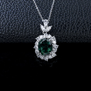 925 Sterling Silver Lab-Grown <b>Emerald</b> Necklace - Product Image 2