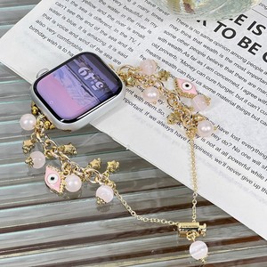 Correa de reloj de metal con cadena de perlas y estrella de ojo turco rosa, ajustable, para reloj inteligente. - Product Image 2