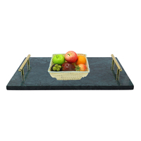 Plateau à thé rectangulaire moderne en marbre Art Déco avec poignées en laiton, élégant présentoir de table basse, cadeau de mariage Diwali, décoration intérieure