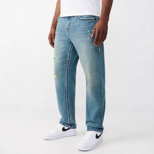 <span class=keywords><strong>Jeans</strong></span> Casual da <span class=keywords><strong>Uomo</strong></span> Ricamati a <span class=keywords><strong>Vita</strong></span> <span class=keywords><strong>Bassa</strong></span> Stile Hip Hop a Gamba Dritta in Denim di Cotone con Lavaggio Distressed per l'Autunno - Product Image 3