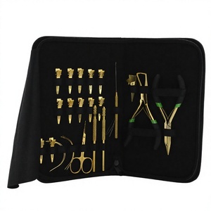 Hair Extension Tools Kit 12pcs Silver Hair Sectioning <b>Clips</b> Microbeads Lindies Plier & Hair Pulling <b>Hook</b> scissor needles <b>hook</b> - Product Image 1