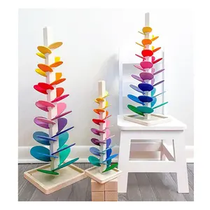 Jouets éducatifs en bois Montessori pour enfants, arbre de jeu à la maison, piste de boule de pétale d'arc-en-ciel, jouet de roche, arbre de marbre, jouets de classe