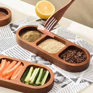 Simple acacia wood divided condiment dish, household solid wood snack dish, hot pot and barbecue <b>sauce</b> dish, serving plate. - Product Image 3