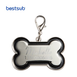 Bestsub personalizado borde negro Metal hueso en forma de grabado láser mini suministros en blanco mascota militar ID nombre Collar cadena etiqueta - Product Image 6