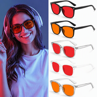 Lunettes de sommeil anti-lumière bleue à verres rouge-orange 99% pour la sécrétion de mélatonine, monture optique PC, design carré à clous de riz