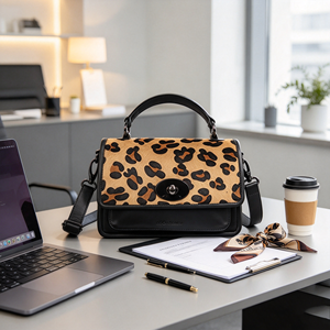 Leopard Print Haircalf Crossbody <b>Bag</b> <b>For</b> <b>Women</b> Top Handle Turn Lock Small Shoulder Handbag - Product Image 3
