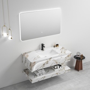 Mueble de Baño Semicircular Integrado con Espejo LED y Lavabo Blanco - Product Image 1