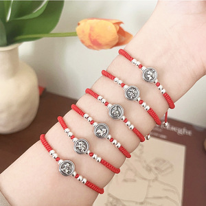 S925 Sterling Silver <b>Bracelet</b> Red <b>Rope</b> Braided Women's Handband Everyday Wear Weaving Style - Product Image 2