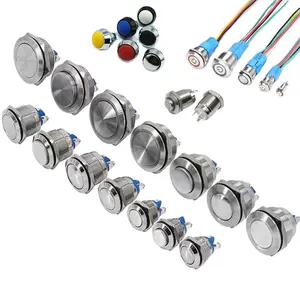 16mm 6v 12v 110v 220v Led Momentané Verrouillage En Acier Inoxydable 5 Broches Étanche En Métal Bouton Poussoir Avec Symbole De Puissance