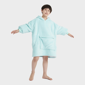 Couverture à capuche pour enfant, <span class=keywords><strong>grande</strong></span> <span class=keywords><strong>taille</strong></span>, personnalisée, chaude, douce, confortable, en polaire <span class=keywords><strong>Sherpa</strong></span> tissée, certifiée OEKO-TEX, bleu clair, pour l'hiver - Product Image 1