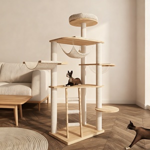 Árbol de gato de madera maciza real grande de varios niveles moderno, condominio de gato de torre de madera de lujo con plataforma multicapa - Product Image 1