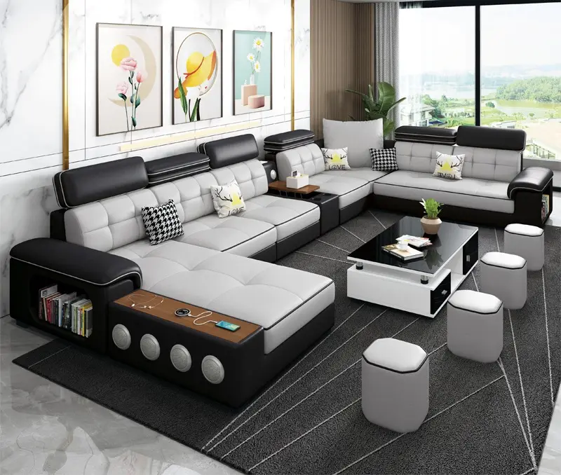 Sofa sederhana bentuk U, teknologi tanpa bersih kulit Modern untuk ruang tamu