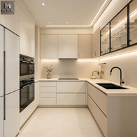 Ensembles d'armoires de cuisine modernes et durables en mélamine marron laiteux mat, sans poignées, de style minimaliste, avec évier, de luxe, blancs et personnalisables