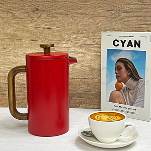 Cafetière à pression française en acier inoxydable 34 oz 1000ml Presse à café à double paroi isolante en métal avec revêtement <span class=keywords><strong>rouge</strong></span> - Product Image 1
