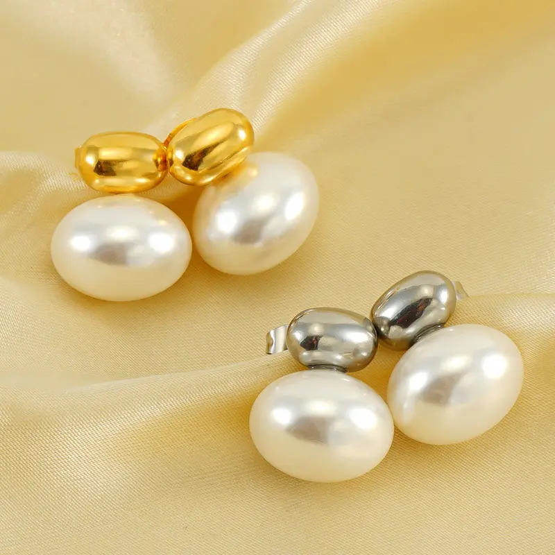 Vintage Perlen ohrringe Schmuck 18 Karat vergoldeter Edelstahl Zarte ovale Muschel perlen Personal isierte Ohr stecker für Frauen