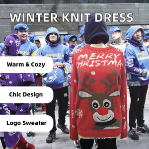 <span class=keywords><strong>Pull</strong></span> cardigan long en maille pour <span class=keywords><strong>femme</strong></span>, style doux, en polyester/coton épais, avec logo imprimé sur le devant, idéal pour l'hiver et Noël - Product Image 2