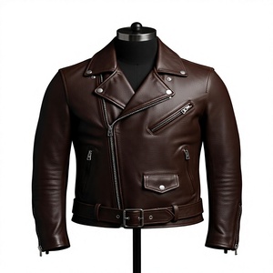 Men Dark Coffee Genuine Leather Biker <b>Jacket</b> Fashion Motorcycle Style <b>Jacket</b> - Product Image 4