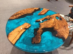 Tavolo da Caffè in Legno con Bordo Naturale <span class=keywords><strong>Stile</strong></span> Moderno Americano Resina Epossidica per Soggiorno e Caffetteria - Product Image 6