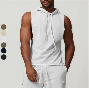 Мужская повседневная майка для бега, спортивный жилет для фитнеса, толстовка с капюшоном, одежда для бодибилдинга, тканая ткань, без логотипа, без рисунка - Product Image 1