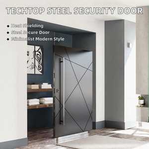 Porte de sécurité en acier moderne et minimaliste BASEN avec serrure intelligente à ouverture latérale, design géométrique, finition pour entrée extérieure de villa ou d'école - Product Image 2