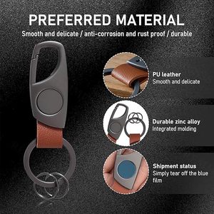 Porte-clés de voiture gravé créatif en acier inoxydable personnalisé avec sangle en cuir, pendentif anti-perte, anneau porte-clés gris bronze - Product Image 3