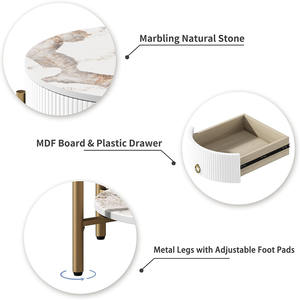 Vòng kết thúc hiện đại bảng lưu trữ ngăn kéo 2-tầng đầu giường Kệ vàng kim loại chân phòng khách phòng ngủ văn phòng cẩm thạch tự nhiên - Product Image 4