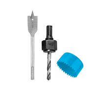 Kit de perforación para cerraduras FIXTEC: Sierra perforadora bimetálica de 54 mm + Broca plana de 22 mm + Mandril para instalación de cerraduras inteligentes y de cerrojo